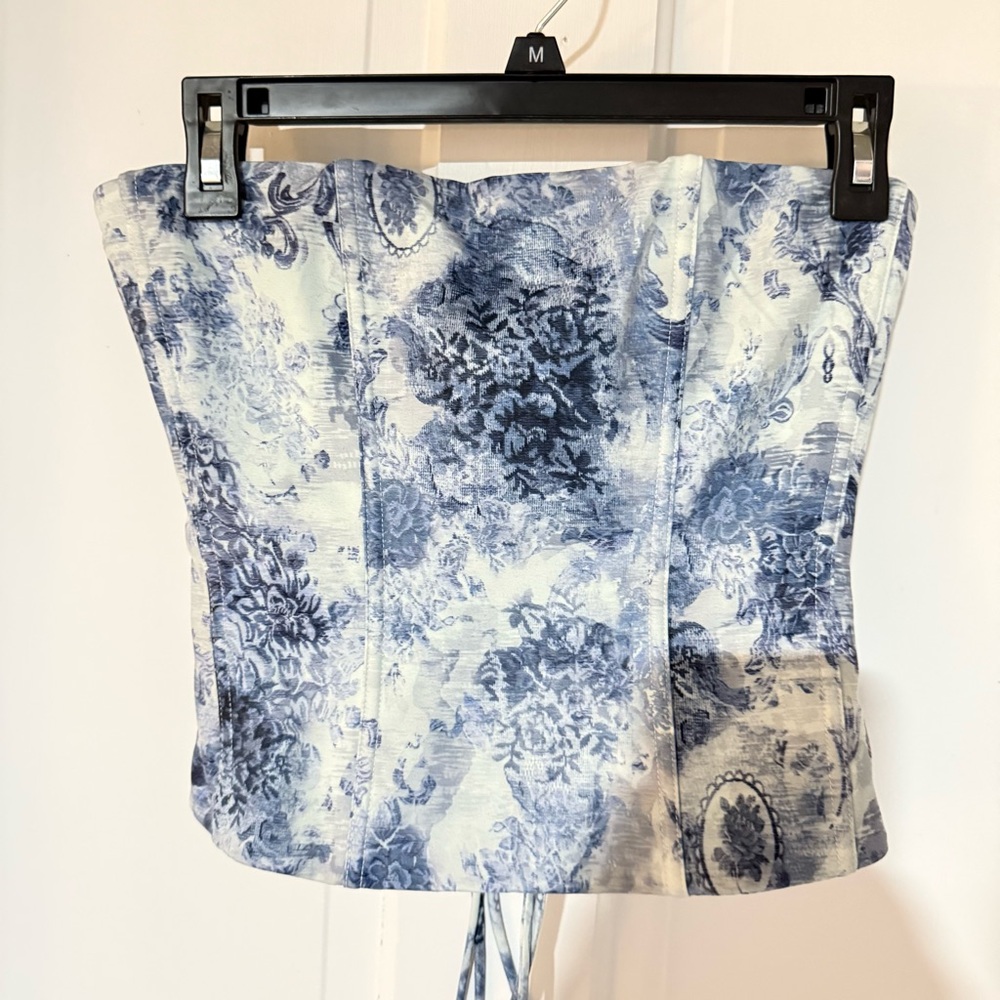 White Fox Boutique M Blue Floral Corset Top